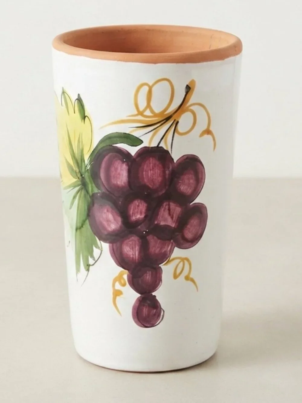 Vintage Pier 1 Terracotta Purple Grape Wine Chiller Utensil Crock Italy